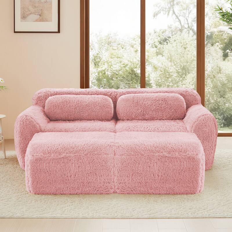 Roomfitters 80" Soft Plush Boneless Sofa with Chaise, No Assembly 32D Sponge Couch