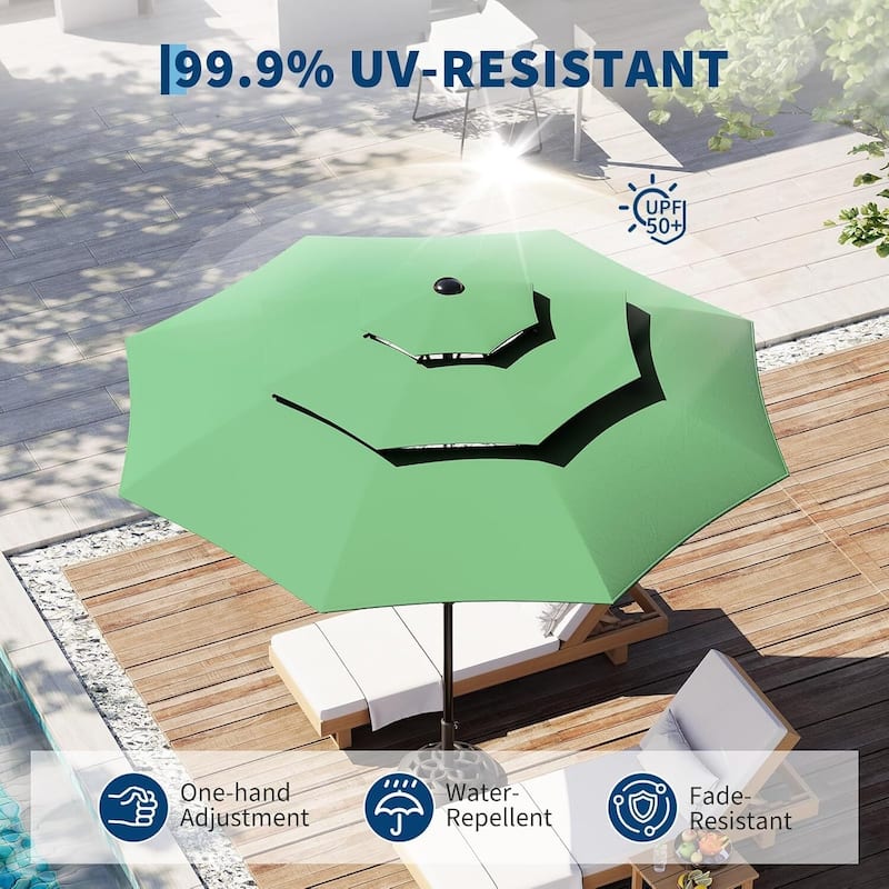 3-Tier 10Ft Patio Umbrella, Easy Crank and Push Button Tilt for Pool, Deck, Yard, Garden (No Base)