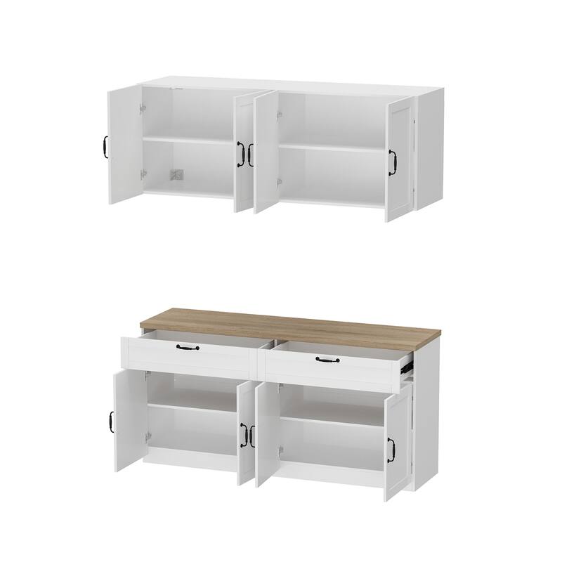 2 Piece Modular Closet Storage Set with Floor and Wall Cabinets Pantry