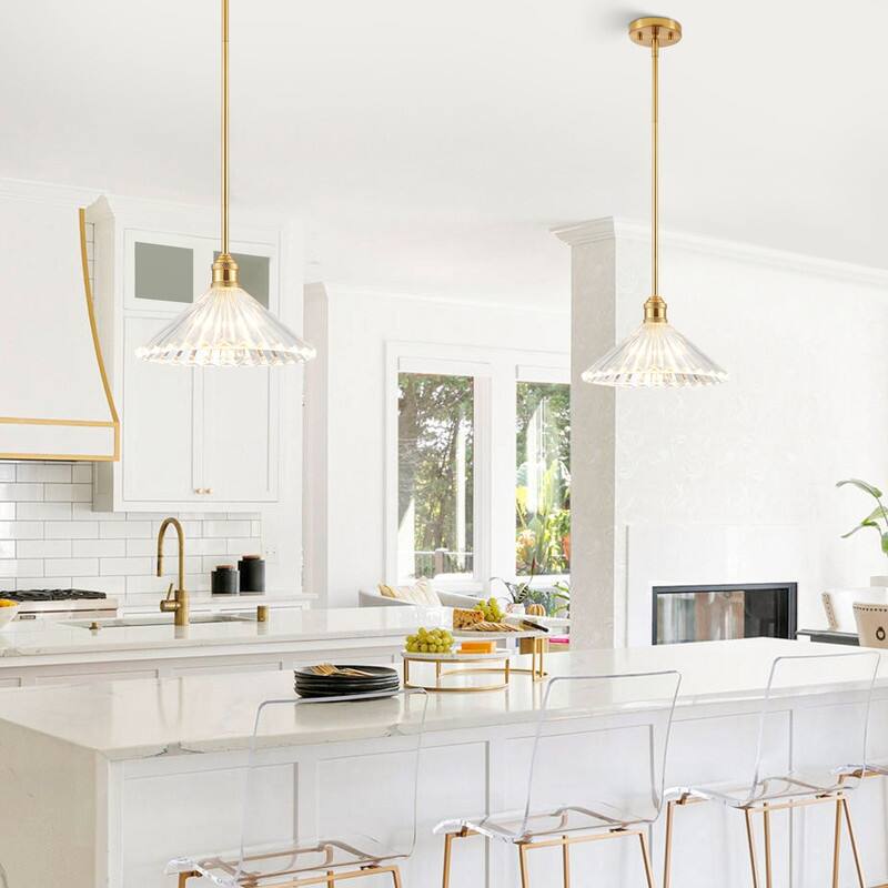 KAWOTI Adjustable Single Pendant Light with Cone Glass Shade - W12.5" x D12.5" x H51.5"