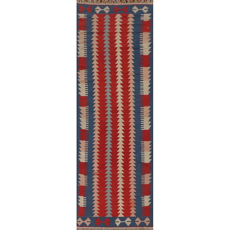 Kilim Shiraz Persian Vintage Runner Rug Flatweave Wool Carpet - 2'10"x 11'3"
