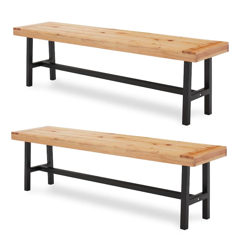 AVAWING 2 Pieces Outdoor Wooden Picnic Dining Coffee Bench