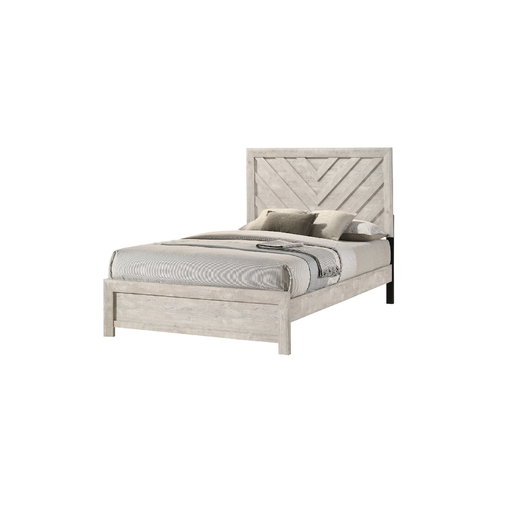 Twin Size Wood Rustic Platform Bed with Chevron Pattern Headboard