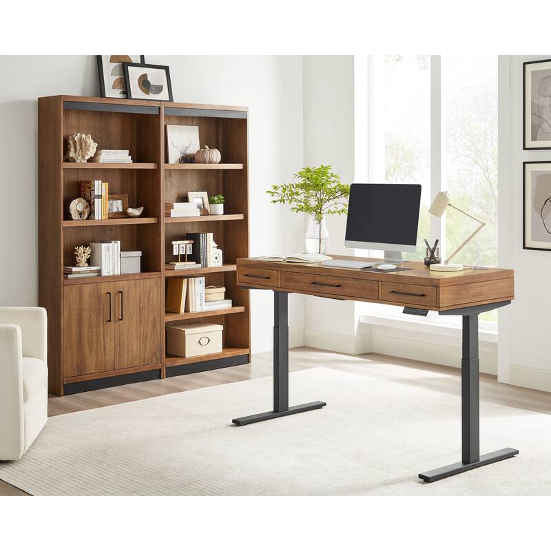 Modern Electric Sit/Stand Desk, Height Adustable Table, Rich Medium Brown