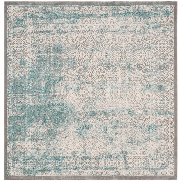 slide 2 of 7, SAFAVIEH Passion Jacoba Vintage Distressed Boho Oriental Rug 3' Square - Turquoise/Ivory - Square