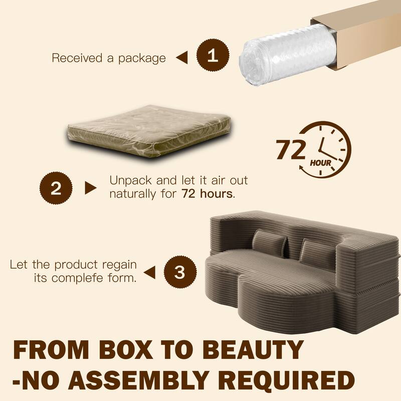 Convertible Floor Sofa with Corduroy Fabric, Twin Mattress & No Assembly