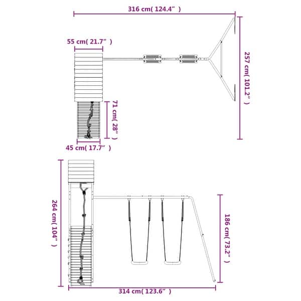 dimension image slide 2 of 4, vidaXL Swing Set Outdoor Backyard Wooden Playground Equipment for Kids Age 3-8