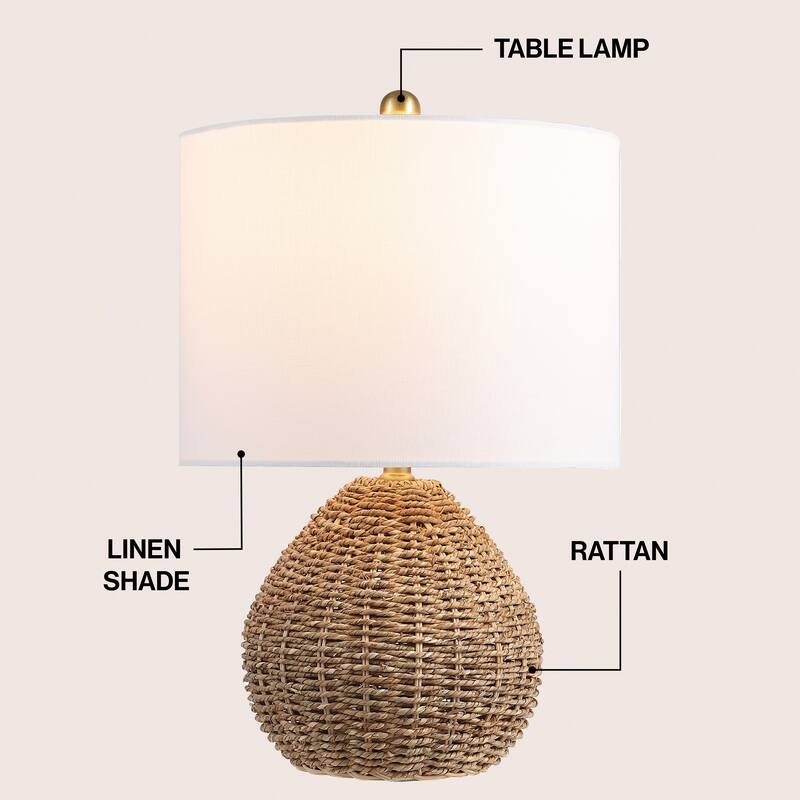 Kona 20.5" Rattan/Iron LED Table Lamp, By JONATHAN Y