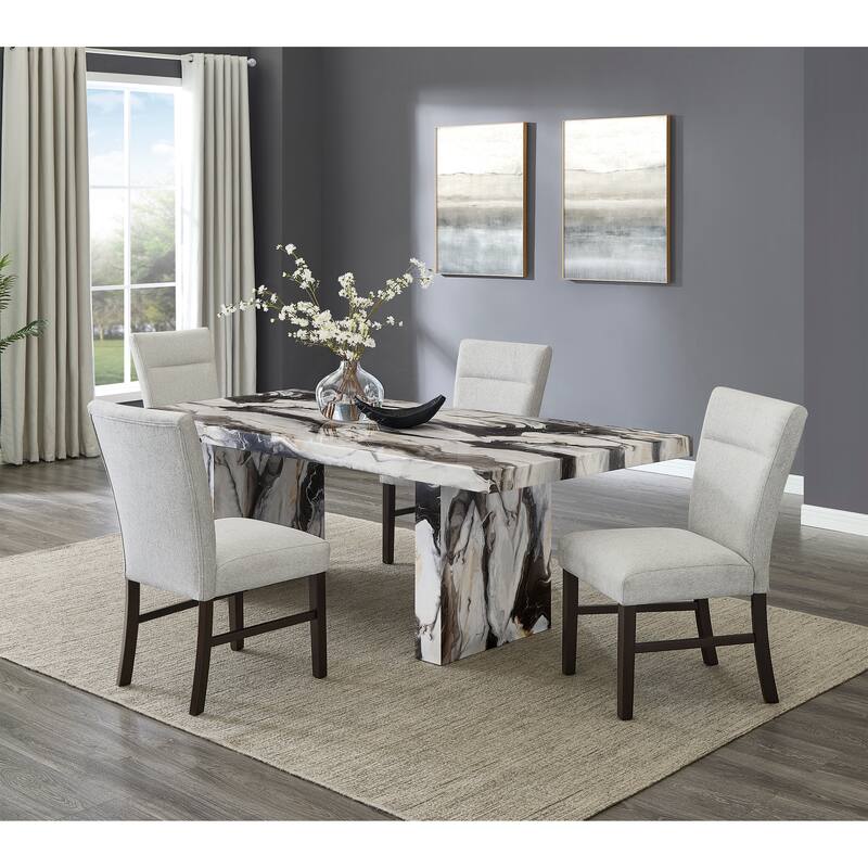 Roundhill Furniture Cavira Modern Faux Marble Dining Table with 4 Chairs