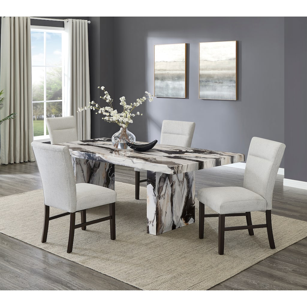 Roundhill Furniture Cavira Modern Faux Marble Dining Table with 4 Chairs