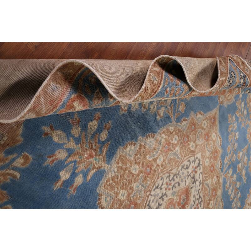 Blue Tabriz Persian Vintage Rug Hand-Knotted Wool Carpet - 9'3" x 12'11"
