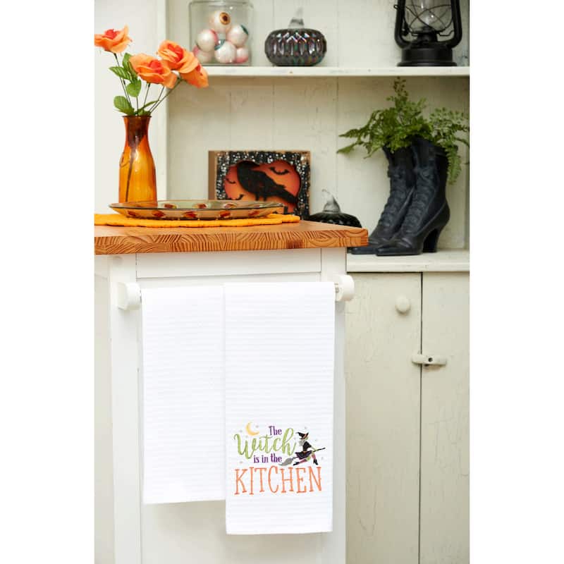 Witch Is In The Kitchen Halloween Embroidered Waffle Weave Kitchen Towel