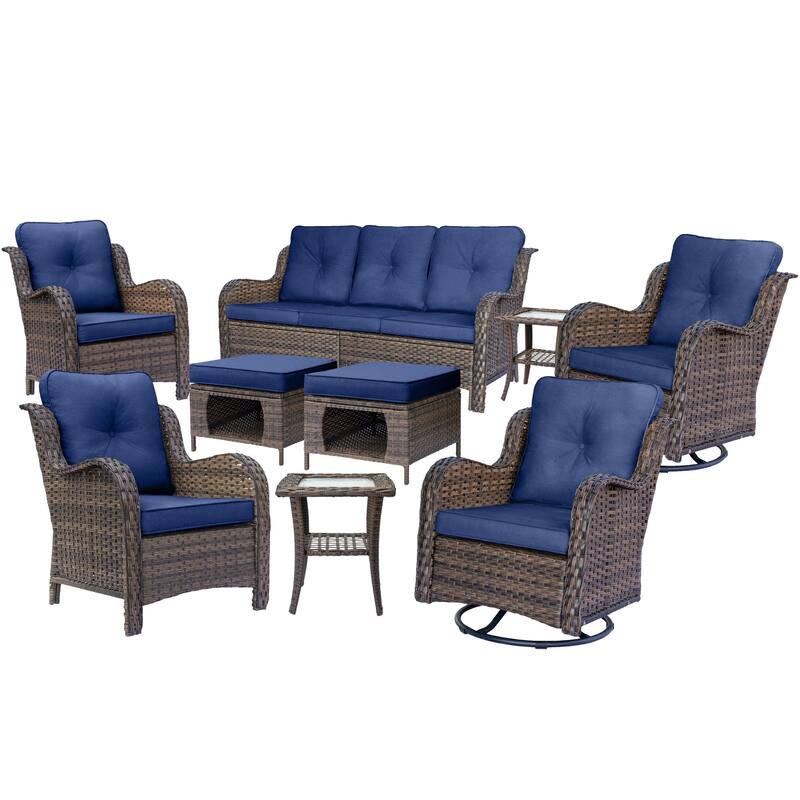 High Back Wicker Outdoor Patio Conversation Sets with Swivel Chairs
