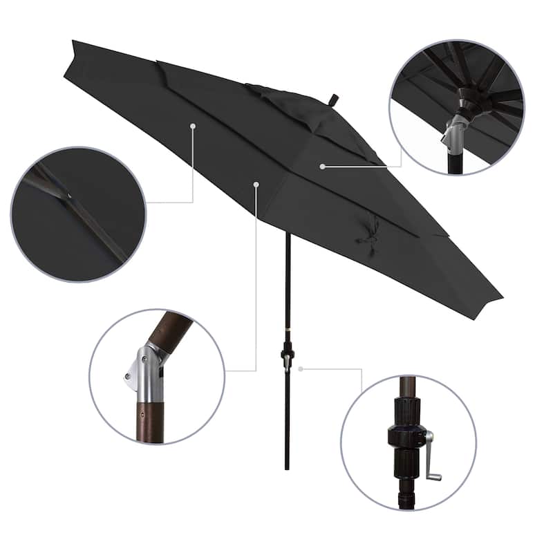 California Umbrella 11' Rd Golden State Series Patio Umbrella Bronze Aluminum Frame Crank Lift Collar Tilt Olefin Royal Blue