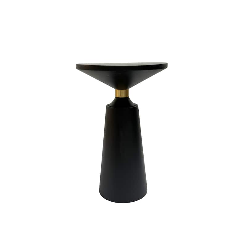 Fawn 20 Inch Side End Table, Black Mango Wood Round Top with Pedestal Base, Shiny Brass Support