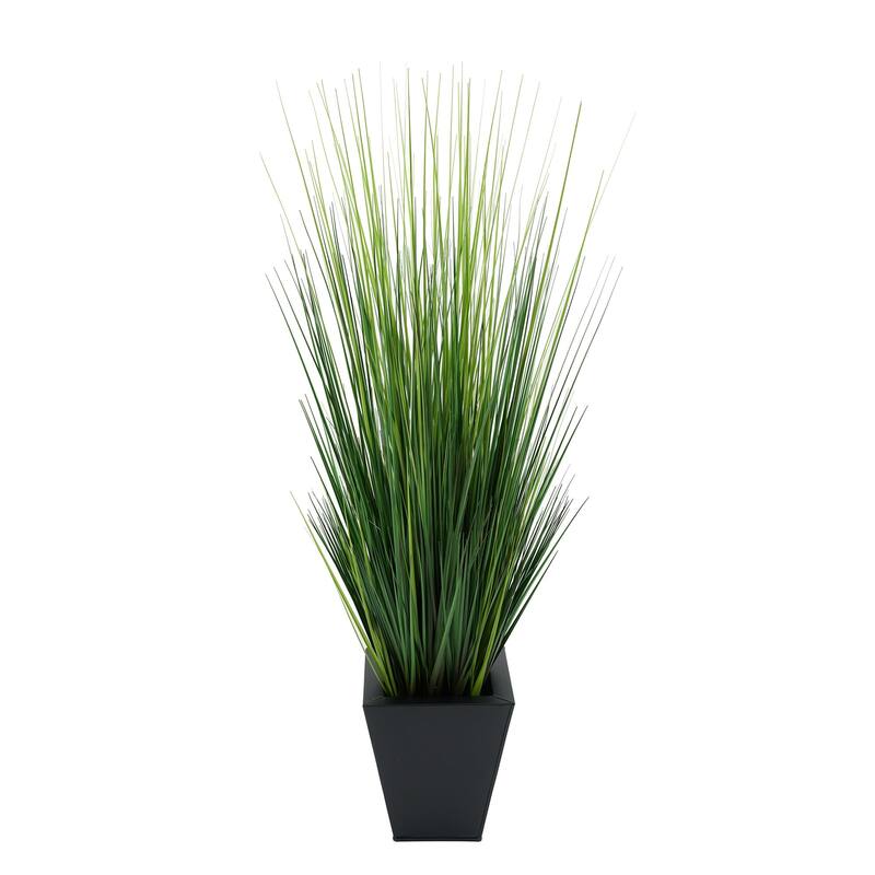 Faux PVC Grass in Square Zinc Planter