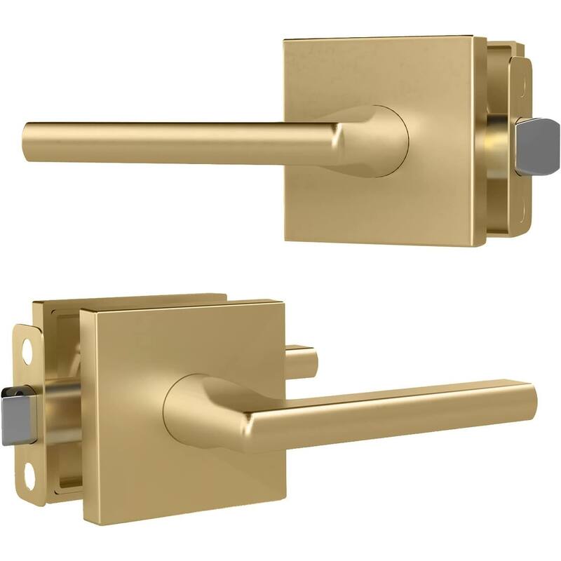 Mega Handles PRIME Reversible Passage Door Levers with Square Rosette | Modern Interior Handle for Bedroom, Bathroom, Hallway - Satin Brass