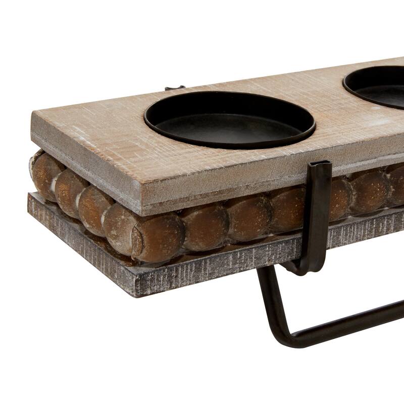 Brown Wooden Beaded Pillar 5 Plate Candelabra