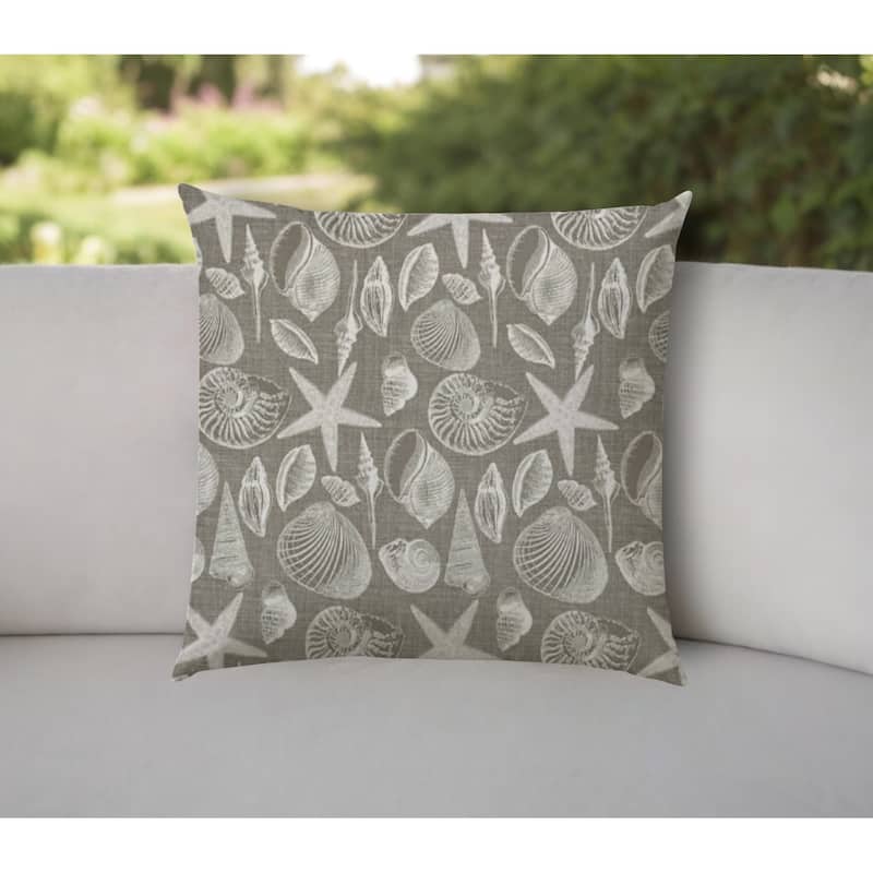 20" Taupe and Gray Coastal Indoor Outdoor Throw Pillow Cover - Taupe and Gray