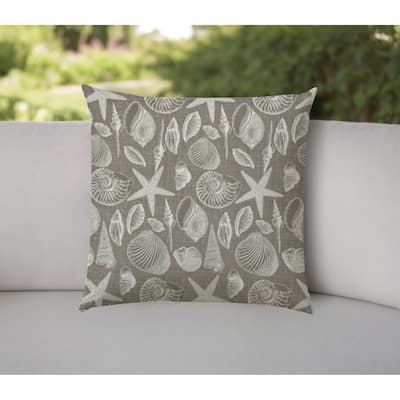 20" Taupe and Gray Coastal Indoor Outdoor Throw Pillow Cover