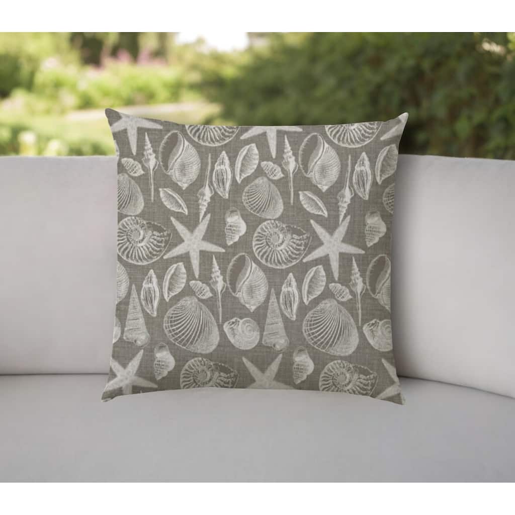 20" Taupe and Gray Coastal Indoor Outdoor Throw Pillow Cover