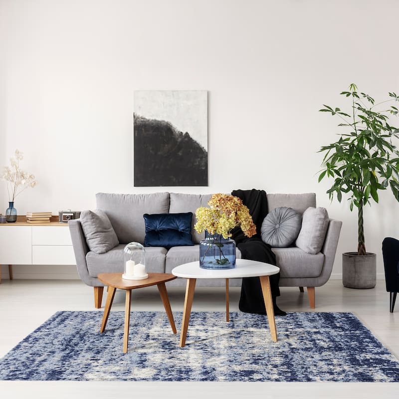 Gertmenian Thayer Halsbury Modern Abstract Navy Shag Area Rug
