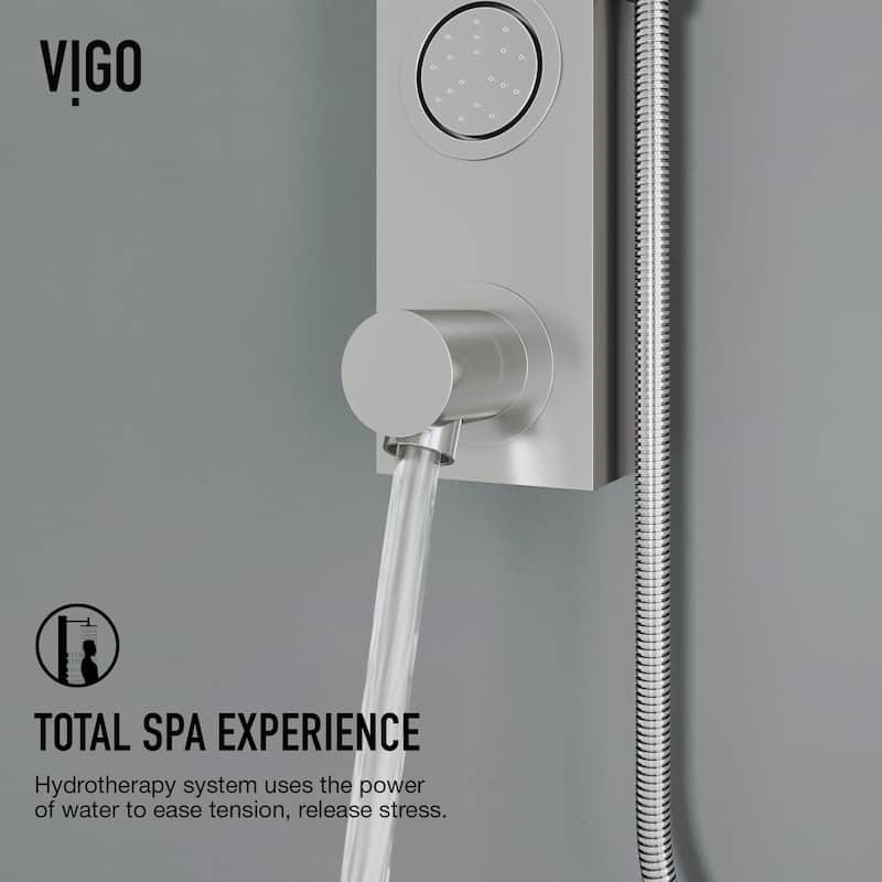 VIGO Bowery 58" H x 4" W 4-Jet Shower Panel with Round Shower Head and Tub Filler