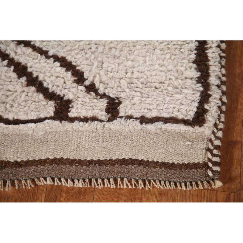 Geometric Beige Anatolian Runner Rug Handmade Wool Carpet - 3'1"x 10'4"