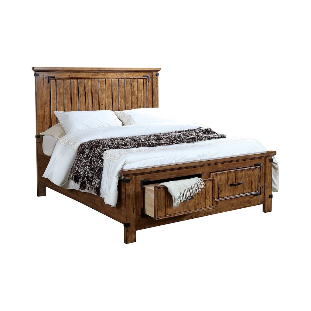 Wooden Bed with Storage in Rustic Honey