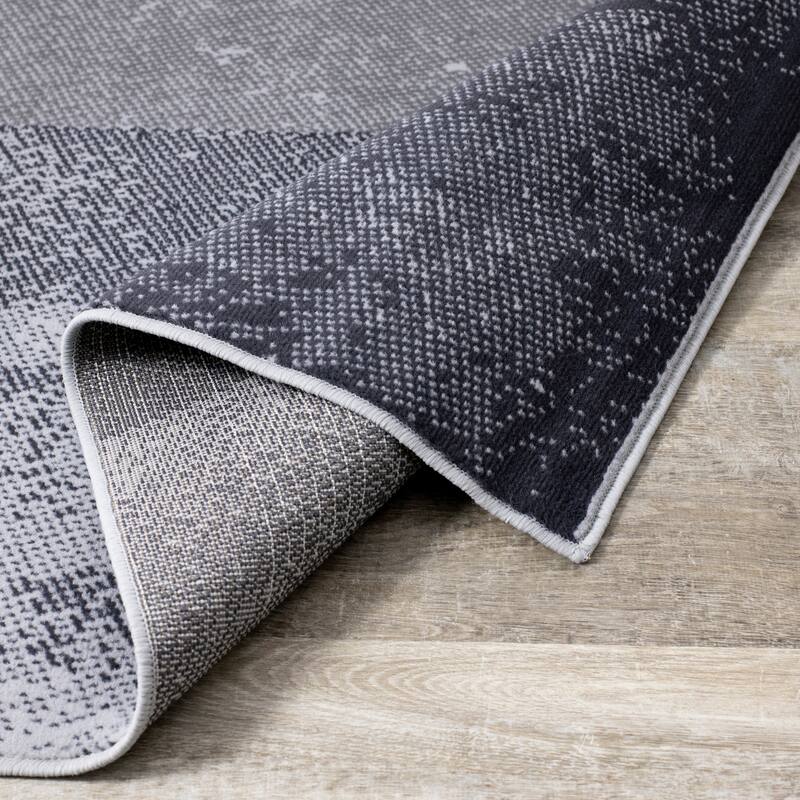 Florence Collection - Grey/Cream Distressed Squares Rug