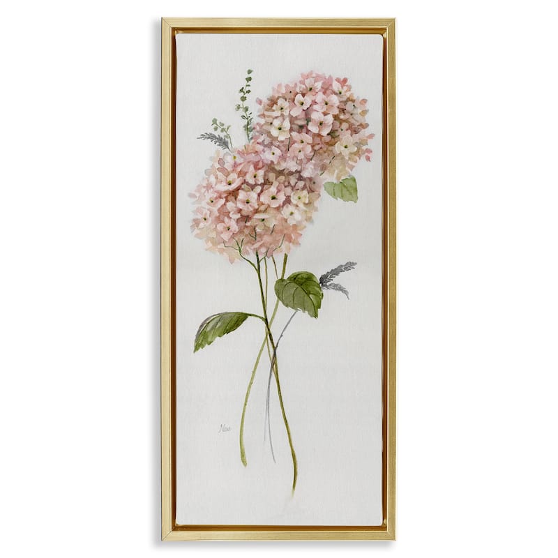 Stupell Pink Hydrangea Duo Framed Floater Canvas Wall Art Design By Nan - 11 x 25 - Gold