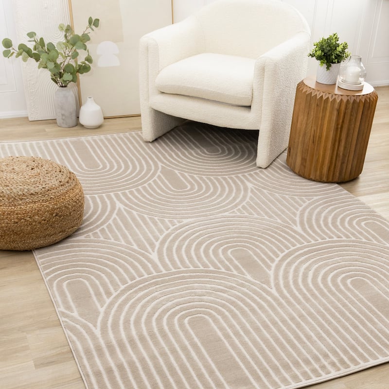 Leopold Collection - Neutral Cream Beige Modern Arches Area Rug