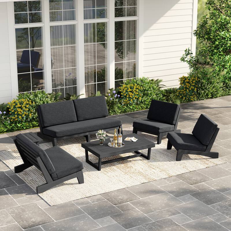 Casual Large Teak Outdoor Patio Conversation Set