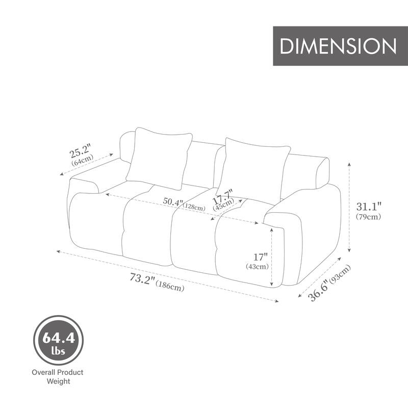 Ivory Sectional Sofa Couch Loveseat Couch with 2 Pillows, 2-Seater Sofa Couch for Living Room Bedroom