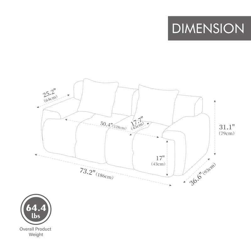Modern Modular 2-Seater Cloud Sofa Tufted Loveseat with 2 Pillows, Pocket Springs, for Living Room, Office, Apartment