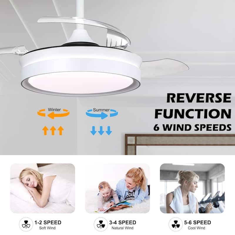 Oaks Aura Modern 36in. LED Light Memory Retractable Ceiling Fan with Light, 6-Speed,Dc Motor Technology, Remote Control