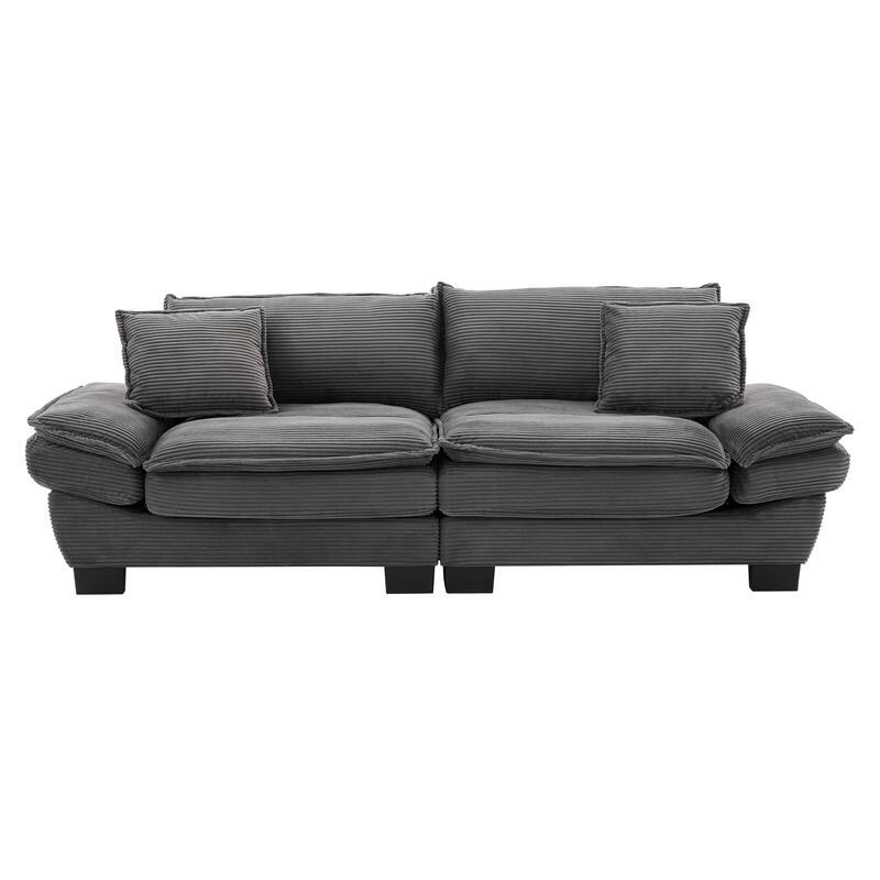 Oversized Corduroy Loveseat Sofa - 84" Wide Deep-Seat Couch with Pillows for Living Room, Apartment, Office