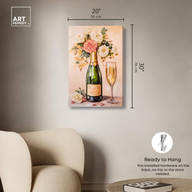 Blooming Champagne Vase Canvas by Art Remedy, Gallery Wrapped