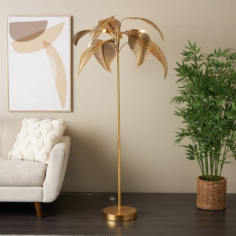 Metal Tree Table Lamp or Floor Lamp with Round Base - Gold - Roche River Decor