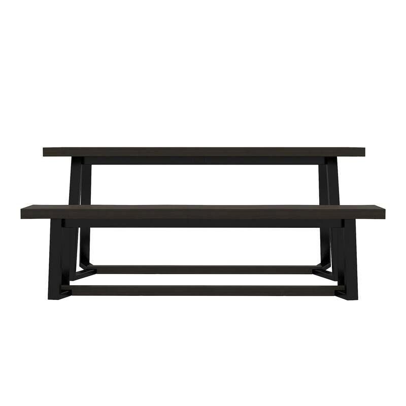 Rustic Elm Wood Dining Table Set with Black Bench – Modern Farmhouse Kitchen Table