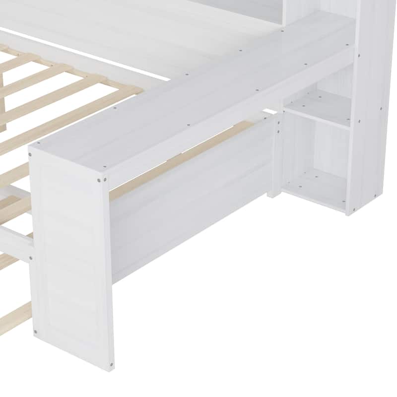 Full Size Daybed with Storage Shelves, Twin Trundle Bed & Study Desk
