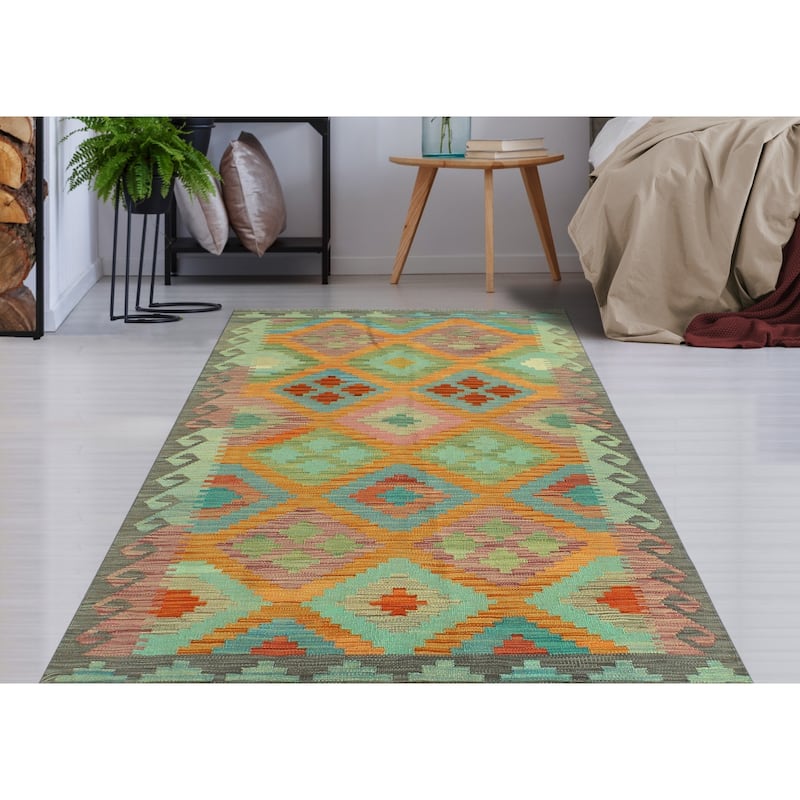 Sangat Flatweave Pervin Orange/Purple Rug - 4'0" x 6'1"