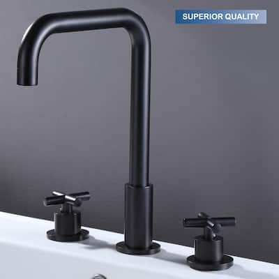 Modern 2 Handles Bathroom Sink Faucet Widespread in Matte Black