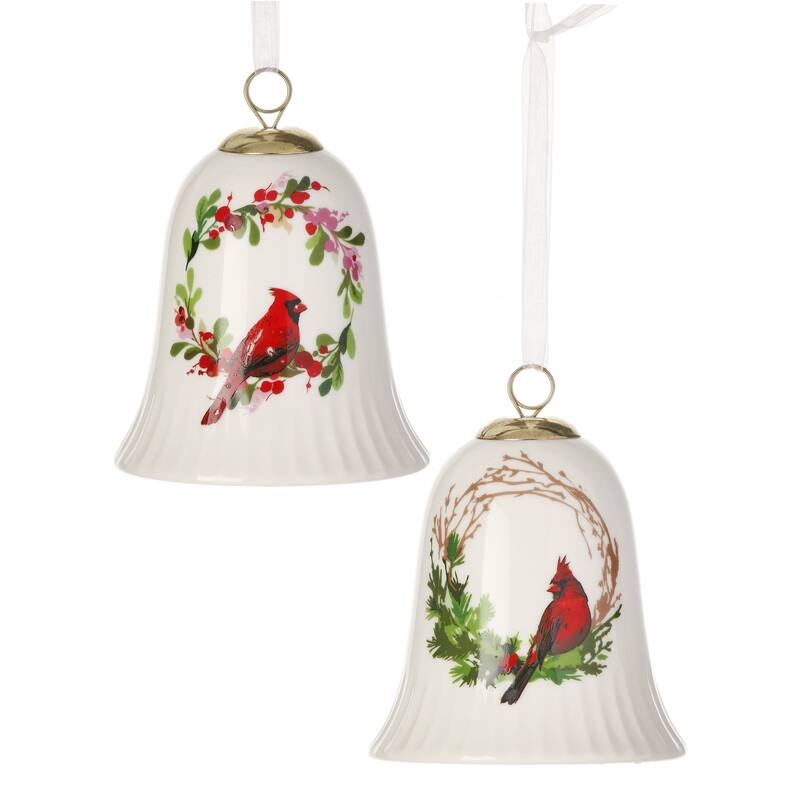 4" Porcelain Cardinal Bell Ornament Set of 2
