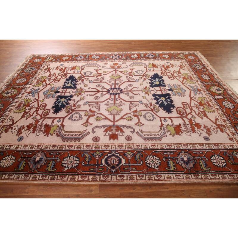 Transitional Pink Oushak Area Rug Handmade Oriental Wool Carpet - 7'10"x 9'10"