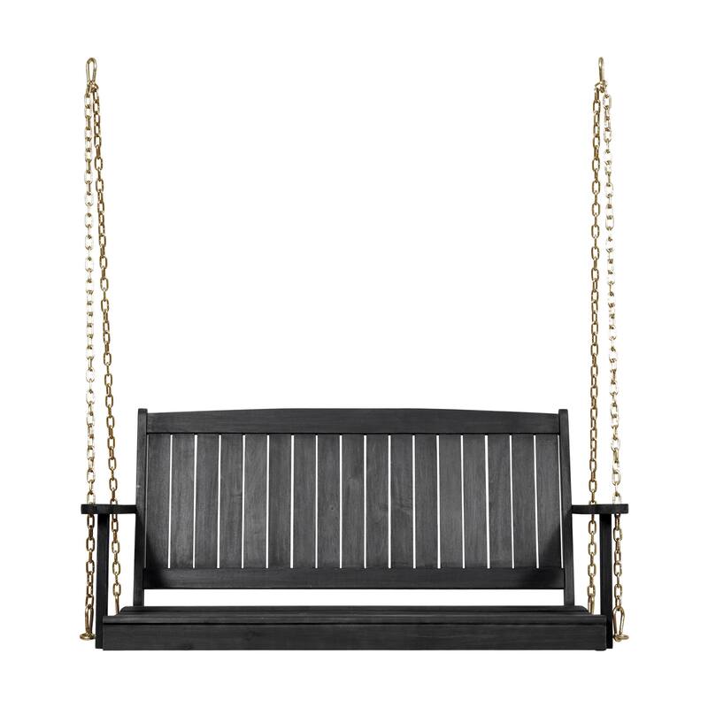 Rike Porch Swing Bench, Slatted Acacia Wood Backrest, 48 Inch Gray