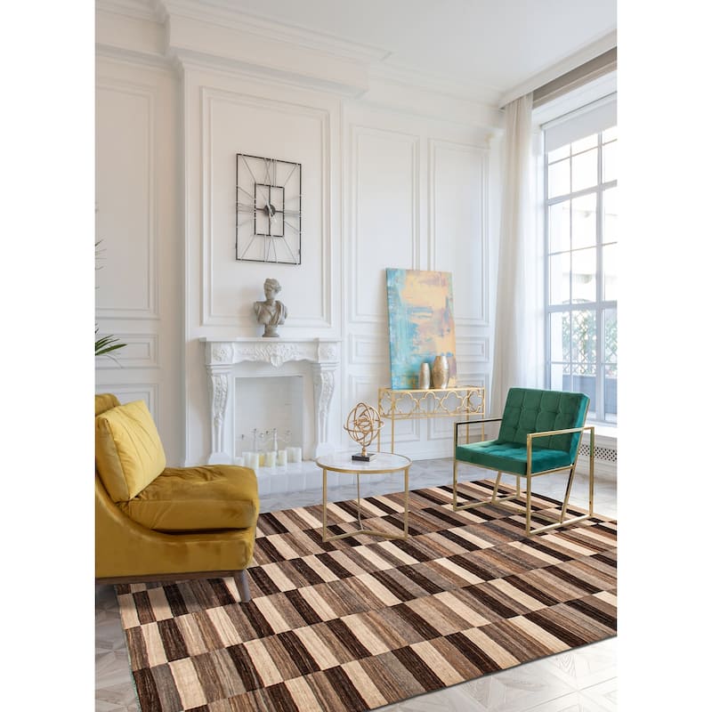ECARPETGALLERY Flat-Weave Boho Brown Wool Kilim - 9'0 x 12'4