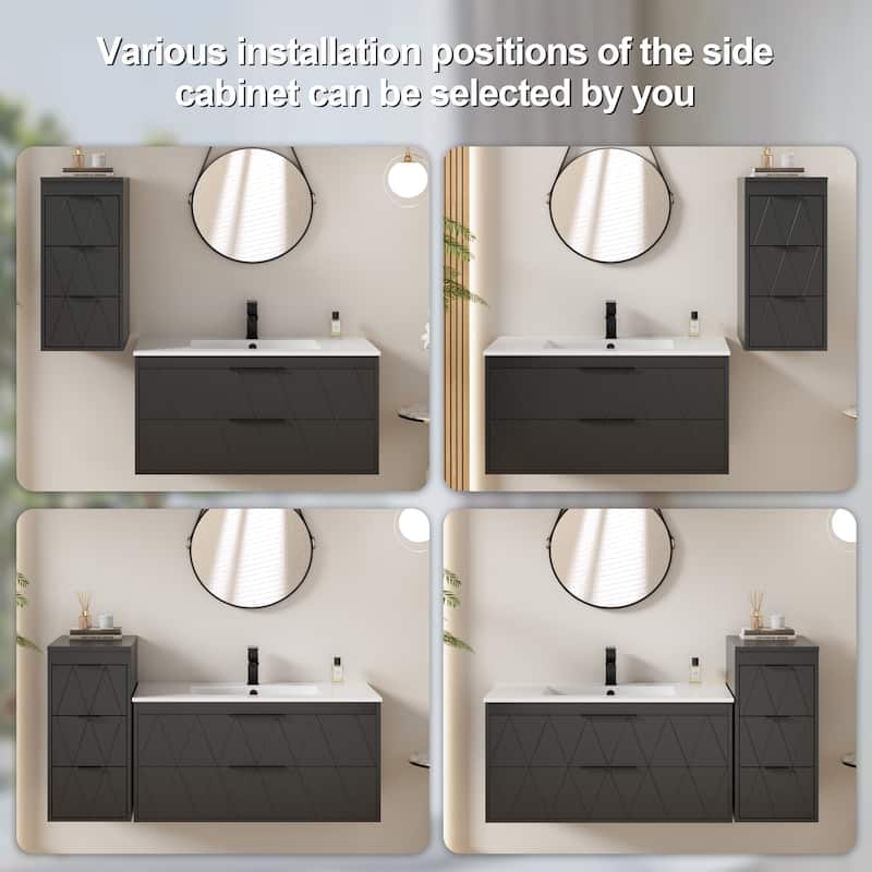 Bathroom Wall Mounted Cabinet Vanity Set with Side Cabinet