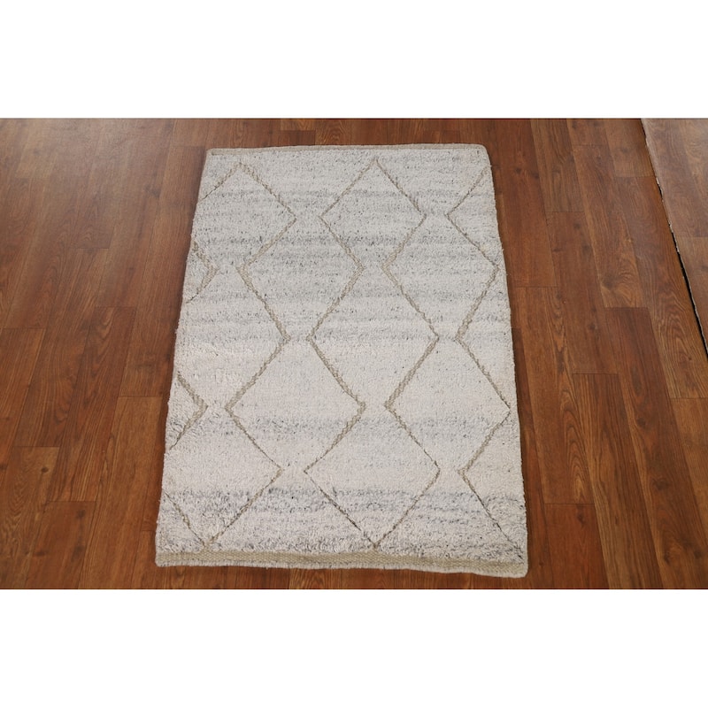 Geometric Moroccan Oriental Rug Hand-Knotted Wool Carpet - 2'0"x 3'0"