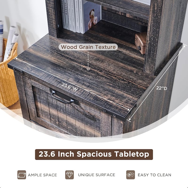 72" Tall Farmhouse Bookcase, Rustic Wood Bookshlef for Home Office